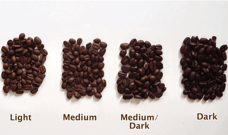 四种不同烘焙类型咖啡豆